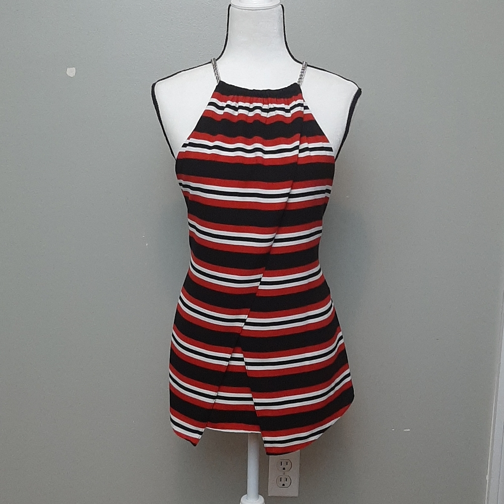NWT Michael Kors Red Black & White Striped Blouse